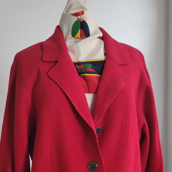 Chico's Boucle Knit Blazer Red 100% Wool Artsy Buttons Jacket (Size: 2) - Picture 8 of 16